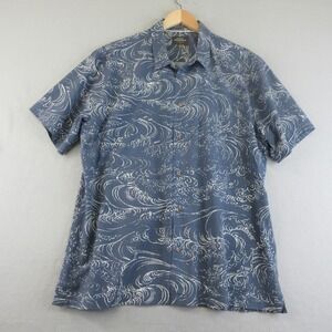 Quiksilver Waterman Shirt Mens XXL Blue Wave Print Cotton Viscose Surf Skate